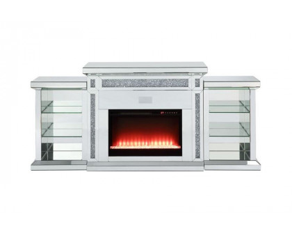 ACME - Noralie Fireplace with Led & Bluetooth in Mirrored/Faux Diamonds