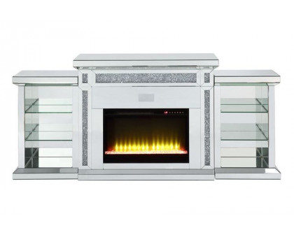 ACME - Noralie Fireplace with Led & Bluetooth in Mirrored/Faux Diamonds