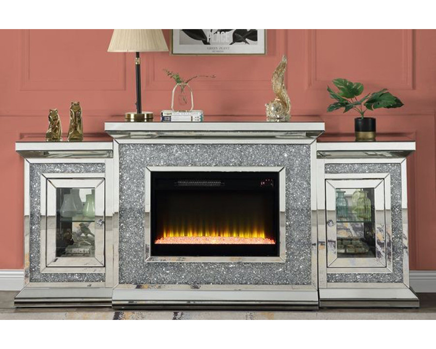 ACME - Noralie Fireplace with Led in Mirrored/Faux Diamonds (AC00522)