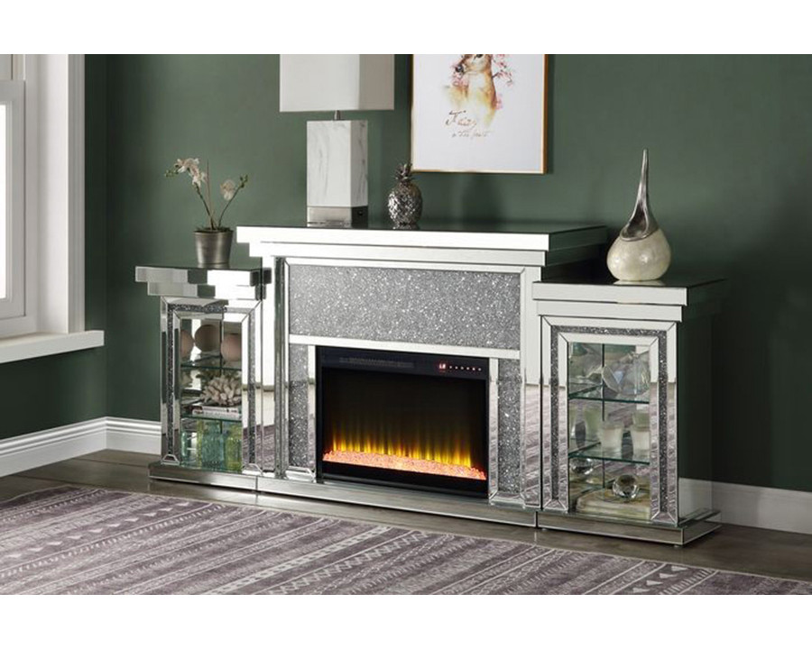 ACME - Noralie Fireplace with Led in Mirrored/Faux Diamonds (AC00524)