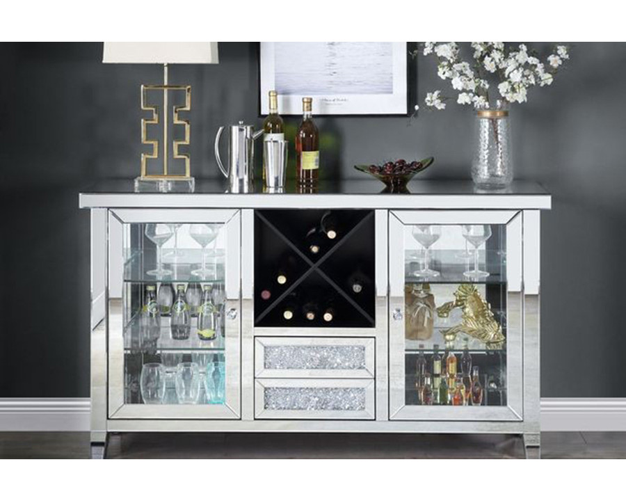 ACME - Noralie Wine Cabinet with Led in Mirrored/Faux Diamonds (AC00525)