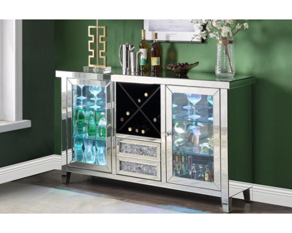 ACME - Noralie Wine Cabinet with Led in Mirrored/Faux Diamonds (AC00525)