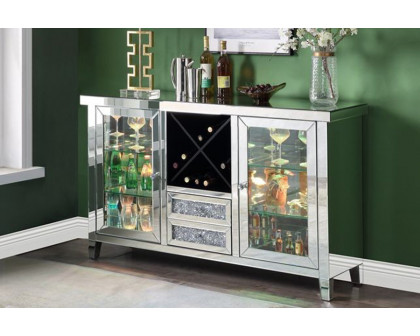 ACME - Noralie Wine Cabinet with Led in Mirrored/Faux Diamonds (AC00525)