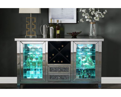 ACME - Noralie Wine Cabinet with Led in Mirrored/Faux Diamonds (AC00525)