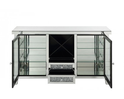 ACME - Noralie Wine Cabinet with Led in Mirrored/Faux Diamonds (AC00525)