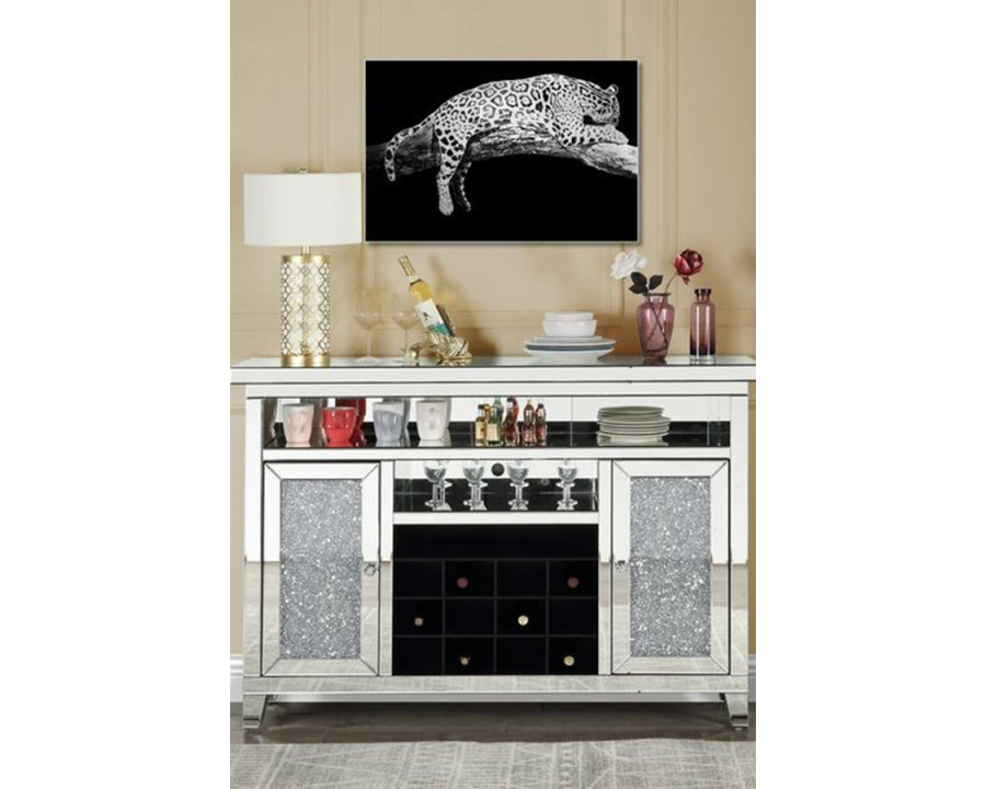 ACME - Noralie Wine Cabinet with Led in Mirrored/Faux Diamonds (AC00526)