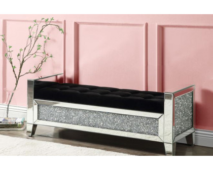 ACME - Noralie Bench in Mirrored/Faux Diamonds