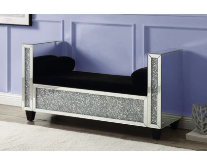 ACME - Noralie Bench with 2 Pillows in Mirrored/Faux Diamonds