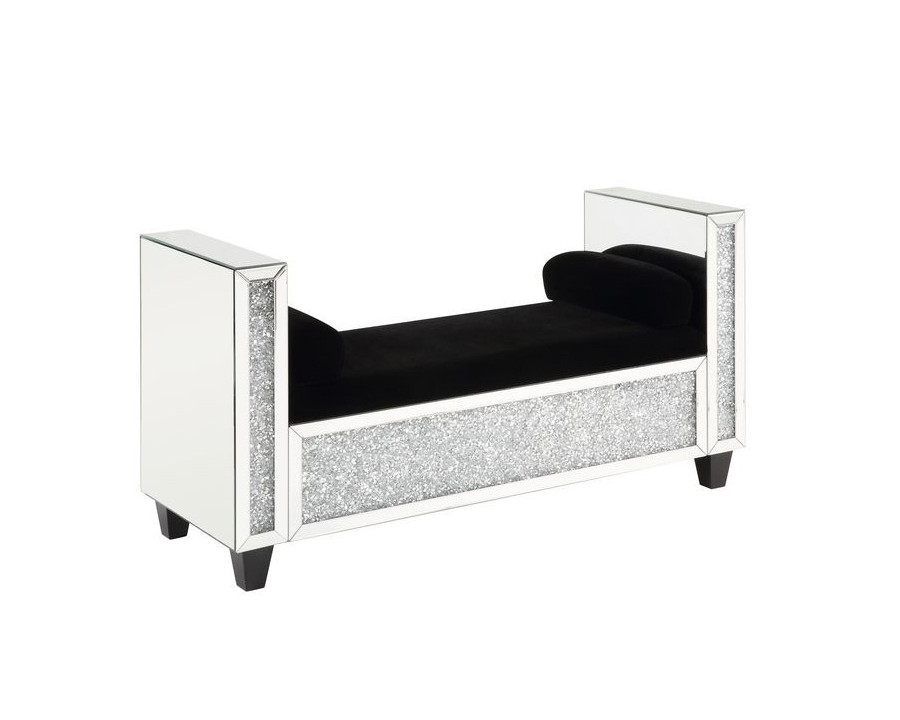 ACME - Noralie Bench with 2 Pillows in Mirrored/Faux Diamonds