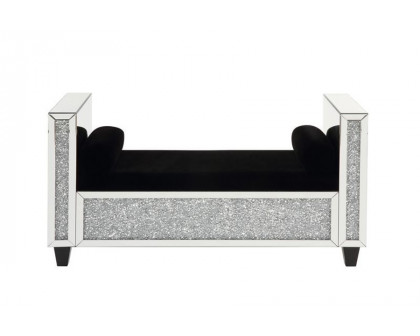 ACME - Noralie Bench with 2 Pillows in Mirrored/Faux Diamonds