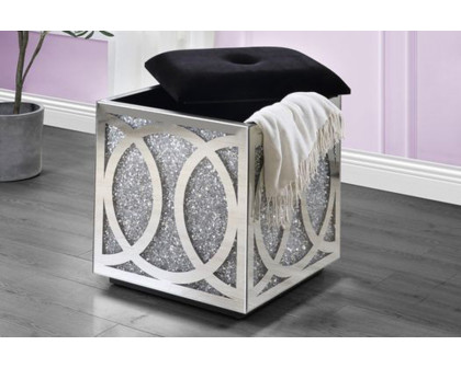 ACME - Noralie Ottoman with Storage in Mirrored/Faux Diamonds (AC00529)