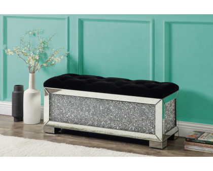 ACME - Noralie Bench with Storage in Mirrored/Faux Diamonds (AC00532)