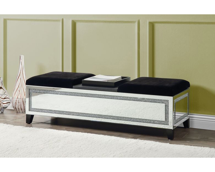 ACME - Noralie Bench with Storage in Mirrored/Faux Diamonds (AC00533)