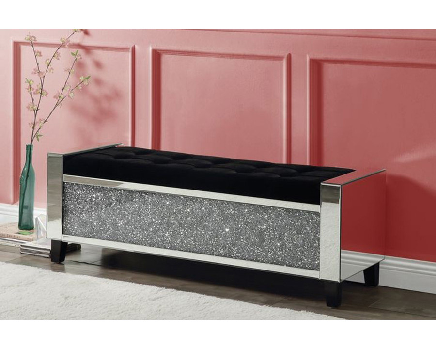 ACME - Noralie Bench with Storage in Mirrored/Faux Diamonds (AC00534)