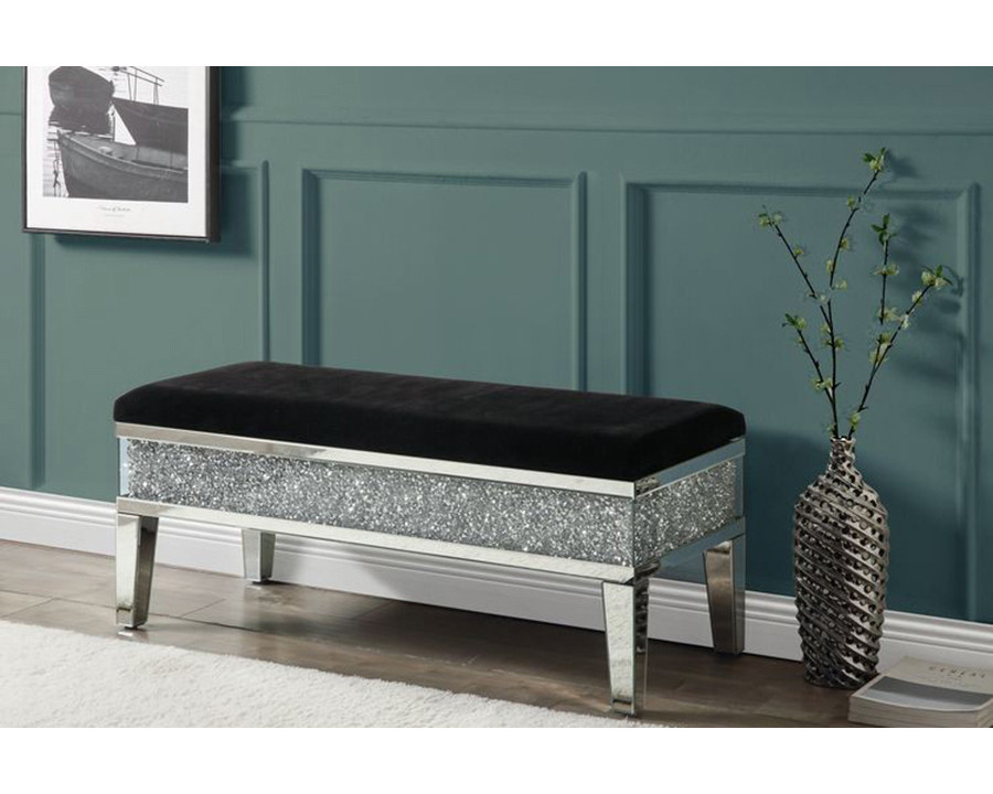 ACME - Noralie Bench with Storage in Mirrored/Faux Diamonds (AC00535)