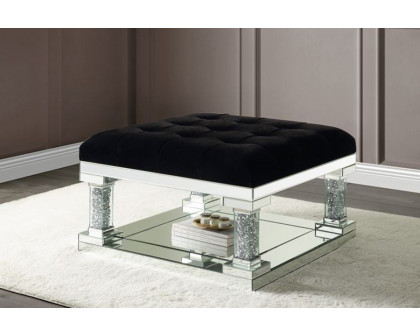 ACME - Noralie Ottoman in Mirrored/Faux Diamonds