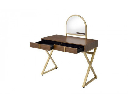 ACME Coleen Vanity Desk with Mirror & Jewelry Tray - Gold