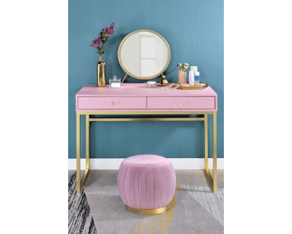 ACME Coleen Vanity Desk with Mirror & Jewelry Tray - Pink/Gold