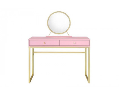 ACME Coleen Vanity Desk with Mirror & Jewelry Tray - Pink/Gold