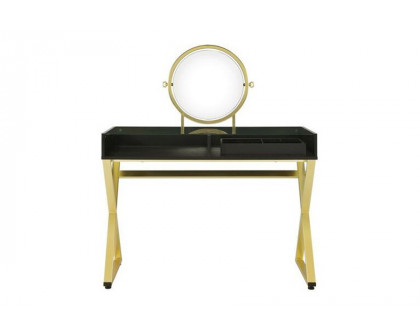 ACME Coleen Vanity Desk with Mirror & Jewelry Tray - Black/Gold