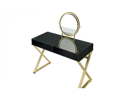 ACME Coleen Vanity Desk with Mirror & Jewelry Tray - Black/Gold