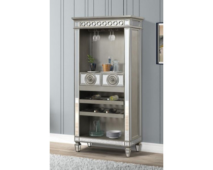 ACME - Varian Wine Cabinet in Mirrored/Antique Platinum (AC00700)