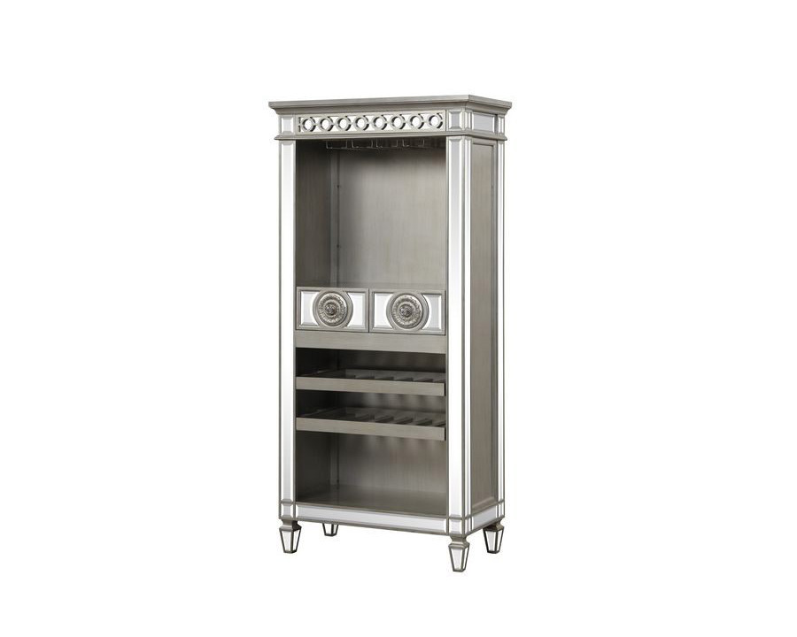 ACME - Varian Wine Cabinet in Mirrored/Antique Platinum (AC00700)