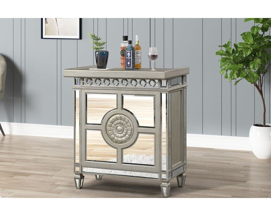 ACME - Varian Wine Cabinet in Mirrored/Antique Platinum (AC00701)