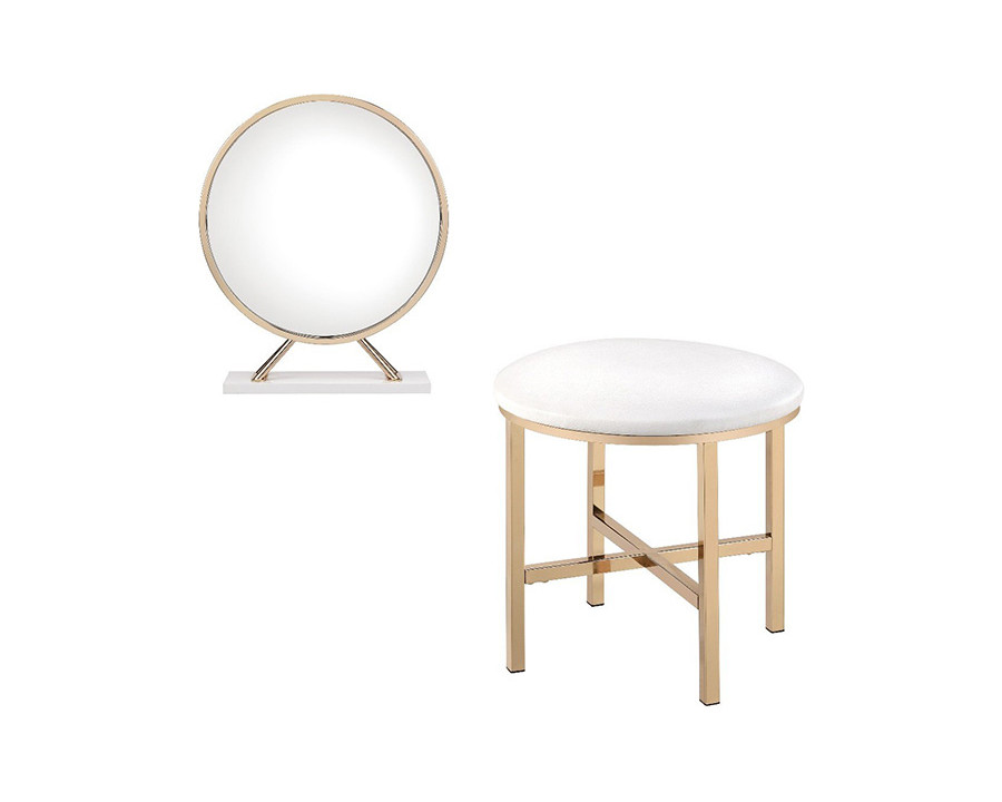 ACME - Midriaks Mirror & Stool in White/Gold