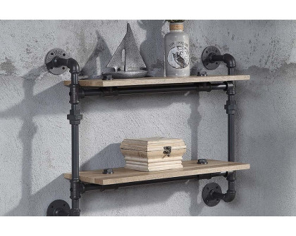 ACME Brantley Wall Rack with 2 Shelves - Oak/Sandy Black