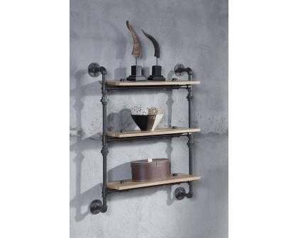 ACME Brantley Wall Rack with 3 Shelves - Oak/Sandy Black