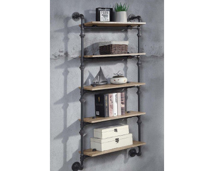 ACME Brantley Wall Rack with 5 Shelves - Oak/Sandy Black