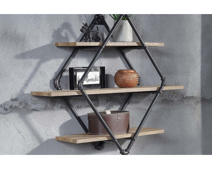 ACME - Brantley Wall Rack with 3 Shelves in Sandy Black