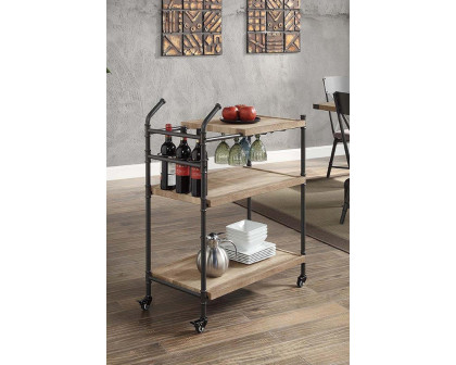 ACME - Brantley Serving Cart in Oak/Sandy Black