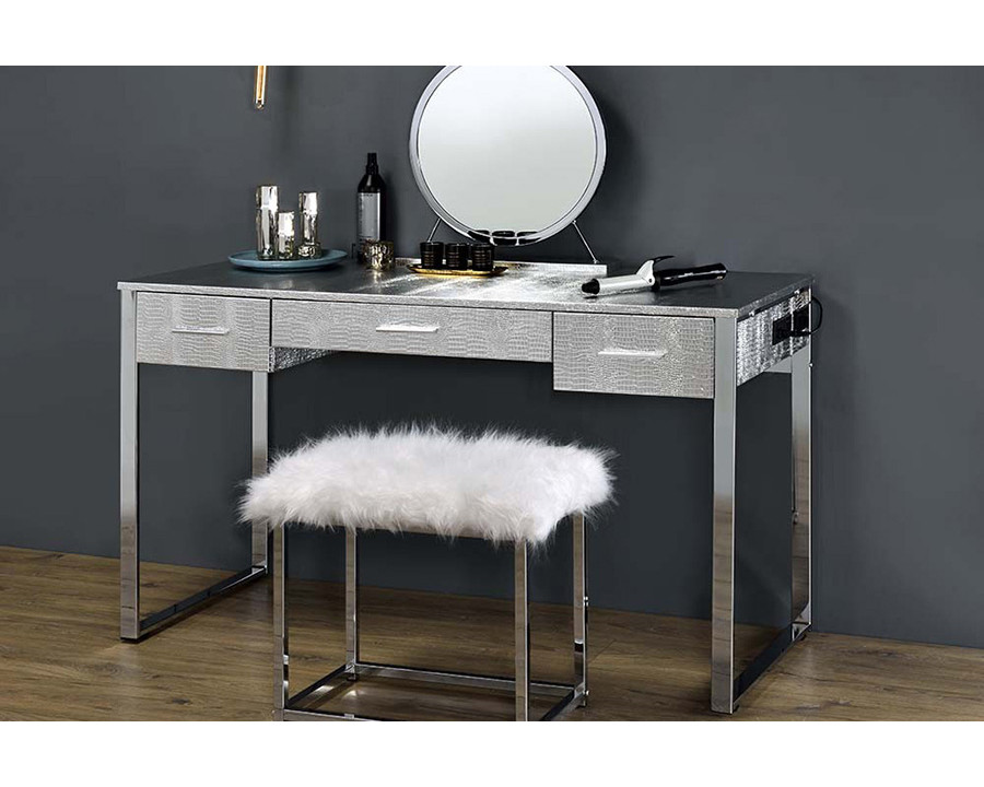 ACME Myles Vanity Set with USB Port - Antique White and Chrome Finish