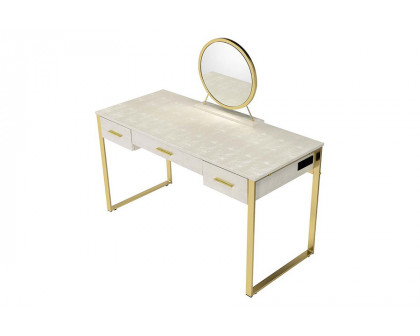 ACME Myles Vanity Set with USB Port - Antique White and Champagne Finish