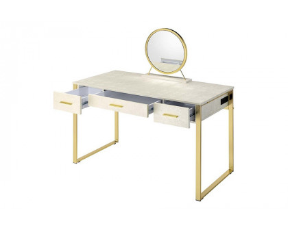 ACME Myles Vanity Set with USB Port - Antique White and Champagne Finish