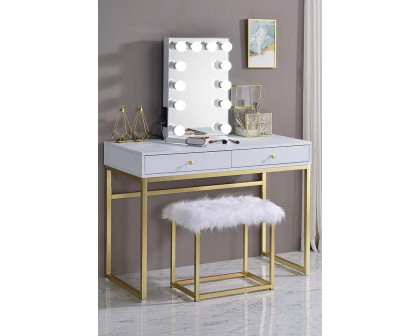 ACME - Coleen Vanity Desk (Same 92312) in White/Brass