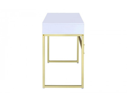 ACME - Coleen Vanity Desk (Same 92312) in White/Brass