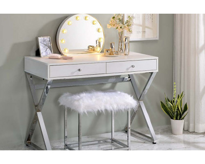 ACME Coleen Vanity Desk - White and Chrome Finish