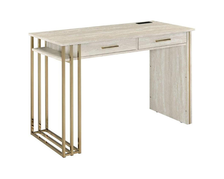 ACME - Tyeid Vanity Desk with Usb (Same 92935) in Antique White/Gold