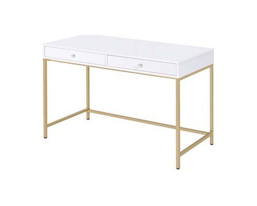 ACME - Ottey Vanity Desk (Same 92540) in White High Gloss/Gold