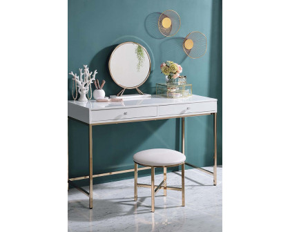 ACME - Ottey Vanity Desk (Same 92540) in White High Gloss/Gold