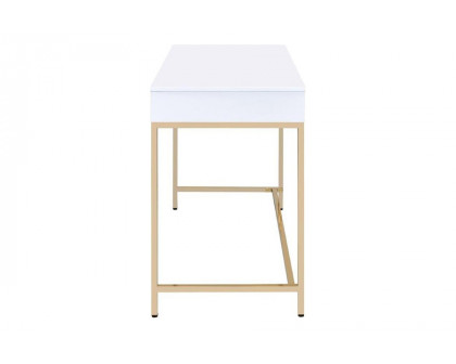 ACME - Ottey Vanity Desk (Same 92540) in White High Gloss/Gold