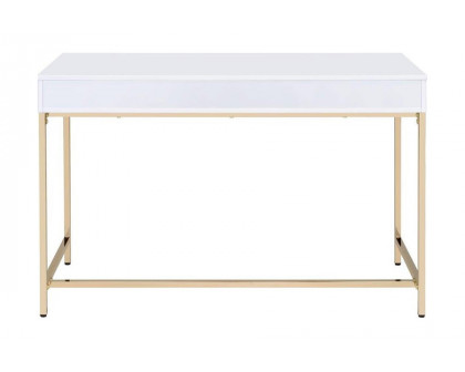 ACME - Ottey Vanity Desk (Same 92540) in White High Gloss/Gold