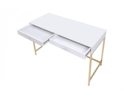 ACME - Ottey Vanity Desk (Same 92540) in White High Gloss/Gold