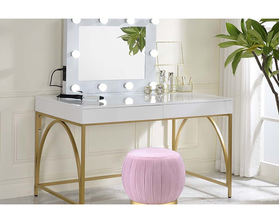 ACME - Lightmane Vanity Desk (Same 92660) in White High Gloss/Gold