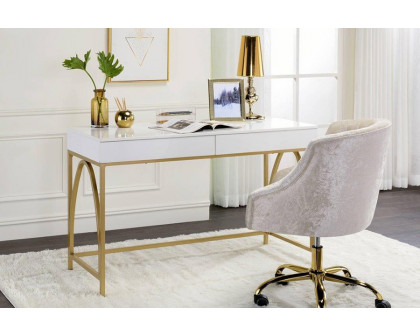 ACME - Lightmane Vanity Desk (Same 92660) in White High Gloss/Gold