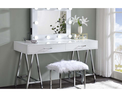 ACME - Coleen Vanity Desk (Same 92229) in White High Gloss/Chrome