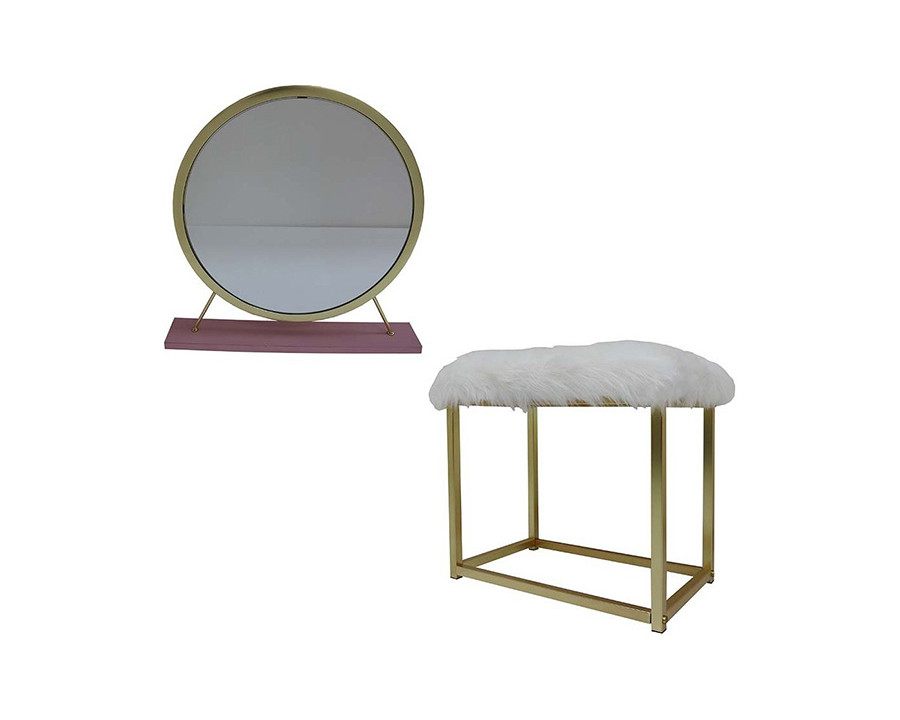 ACME Adao Vanity Mirror and Stool - Pink and Gold Finish